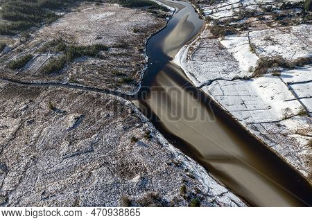 Aerial View Of Snow Covered Gweebarra River Between Doochary And Lettermacaward In Donegal - Ireland
