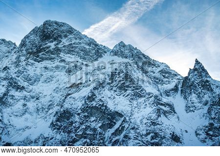 View Of The Mountain Range From Morskie Oko. Morskie Oko Mountain Lake In High-tatras, Poland.