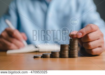 Investor, Trader, Investment, Fund, Stock Market, Businessman Stacking Coins Different Height With P