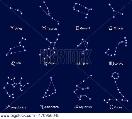 Sky Constellation Icons Set. Cartoon Set Of Sky Constellation Icons For Web Design