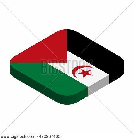 Sahrawi Arab Democratic Republic Flag - 3d Isometric Square Flag With Rounded Corners.