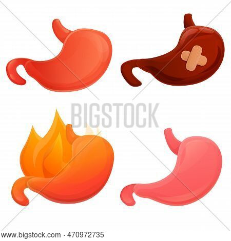 Stomach Icons Set. Cartoon Set Of Stomach Icons For Web Design