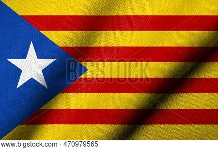 Realistic 3d Flag Of Catalonia (estelada Blava) With Fabric Texture Waving
