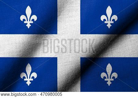 Realistic 3d Flag Of Quebec (the Fleurdelise) With Fabric Texture Waving