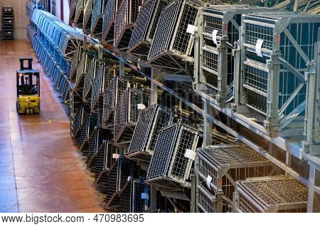 Production Of Cremant Sparkling Wine In Burgundy, France. Automatically Powered Riddling Remuage Box