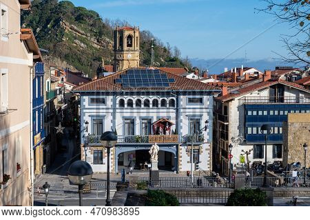 Sunny Winter Day In Small Fisherman's Village Getaria Near San Sebastian City, Basque Country With F