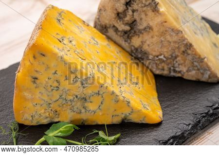 Cheese Collection, English Old Shropshire Blue And Stilton Blue Cheeses