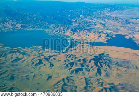 Hanford, United States - October 14 2013 : The High Desert. Mountains In The Desert, Shadows And And