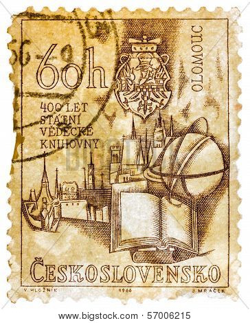 Stamp Printed In The Czechoslovakia Shows Holy Trinity Column And Olomouc Town Hall, Town Square, Ol