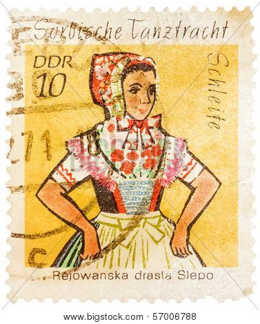 Stamp Printed In German Democratic Republic (east Germany) Shows Sorbische Tanztracht  Rejowanska Dr