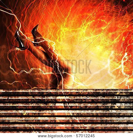 Woman's Legs with High Heels surrounded by lightnings