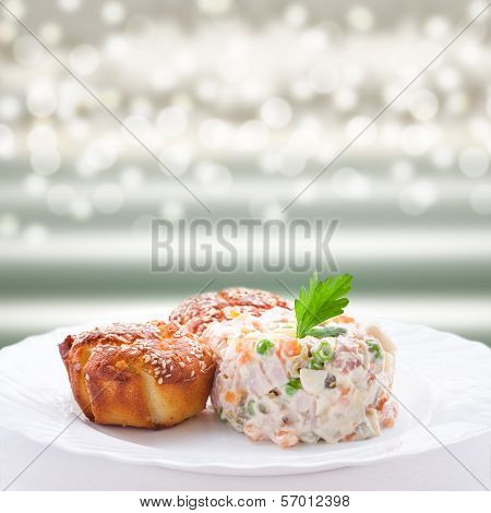 Appetizer - Russian Salad And Muffins With Cheese