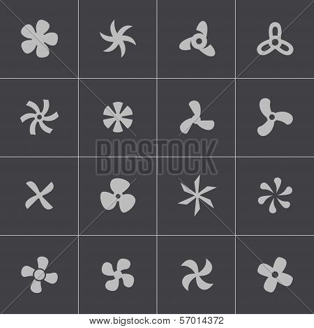 Vector black fans and propellers icons set