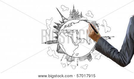 Back view of businesswoman drawing plan or strategy