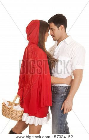 Man And Red Riding Hood Basket Heads Touch