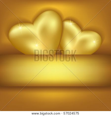 Golden Stylish Background With Hearts