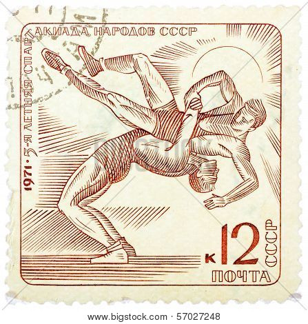 Stamp Printed In The Ussr (russia) Shows Wrestling With The Inscription And Name Of A Series 