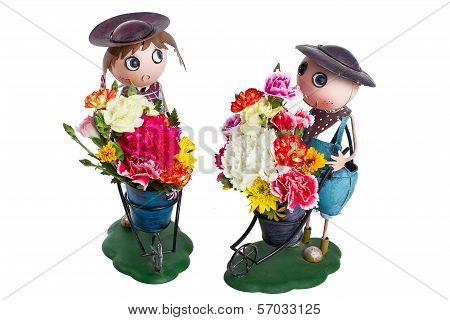 Zinc Doll With Colorful Flower
