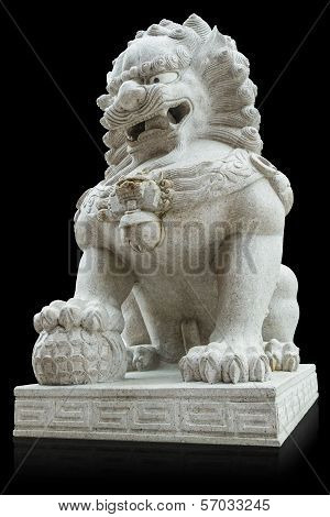 Chinese Stone Lion On Black Background