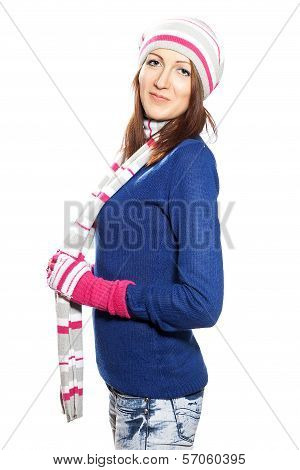 Girl In Hat And Gloves Blouse.