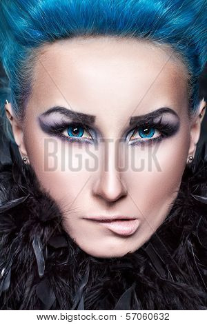 Girl With Blue Hair Biting Her Lips.