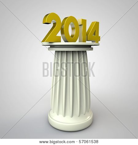 Gold Text 2014 On The Pedestal
