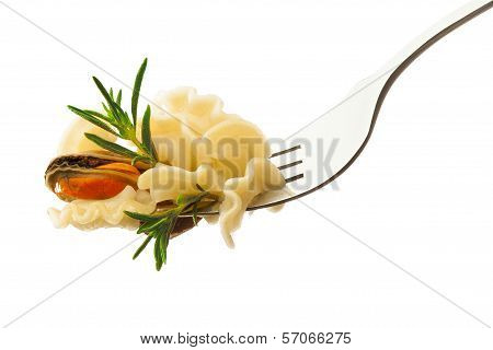 Pasta on fork