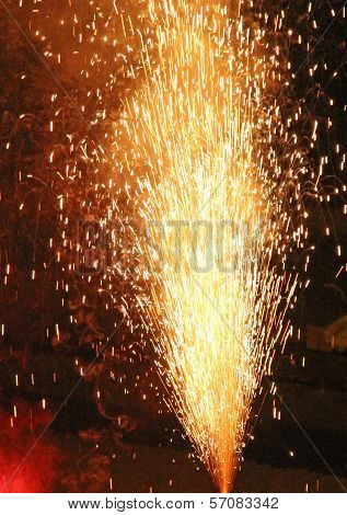 Explosion With Fire In The Night With Smoke, Sparks, Light, Fire,