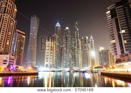 Dubai, Uae - September 11: The Cayan Tower In Night Illumination At Dubai Marina On September 11, 20