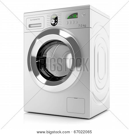 Modern Silver Washing Machine Isolated On White Background