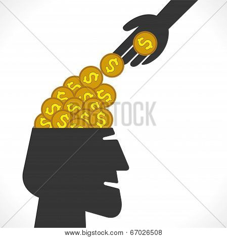 saving money or drop coin in head concept vector