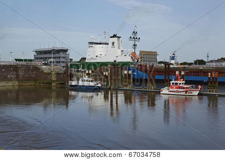Brunsbuettel - Freighter At Lockage To The Kiel Canal