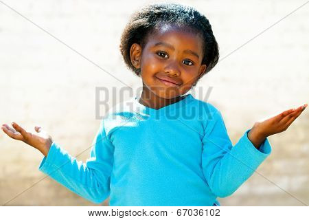 Wondering African Girl With Arms Open.