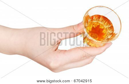 Top View Of Hand Holding Glass Of Dessert Wine