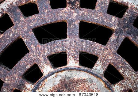 Closeup Of The Metal Manhole Cover Surface