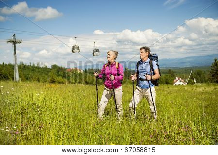 Senior couple hiking