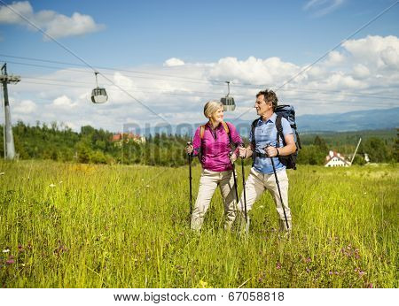 Senior couple hiking
