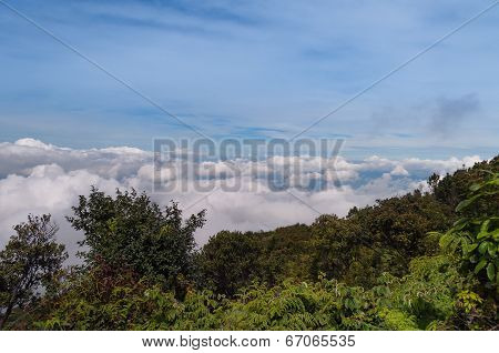 Clouds Over Mountain. Volcano Mount Merapi.