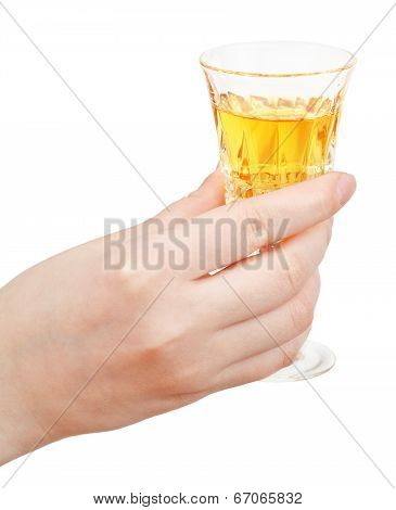 Hand Holds Glass Of Dessert Wine Isolated