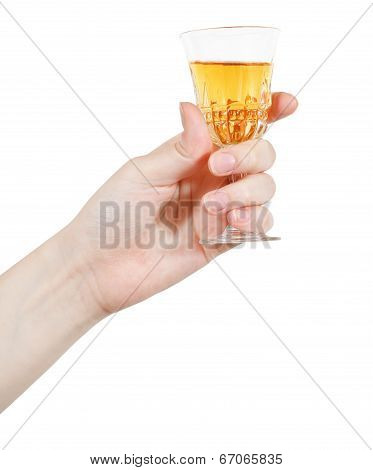 Hand Holds Little Glass Of Dessert Wine