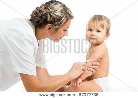 Doctor Vaccinating  Baby Isolated On A White Background