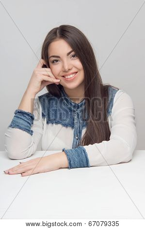 Vertical portrait of woman at the table