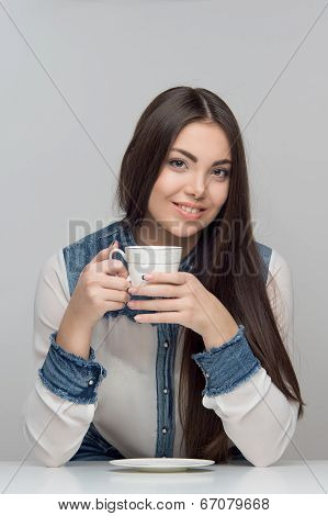 Vertical portrait of woman at the table