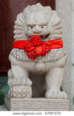 White Marble Lions Chinese Temple In Thailand