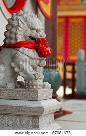 White Marble Lions Chinese Temple In Thailand