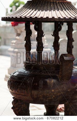 Incense Burner With Temple In Chinese Temple In Thailand