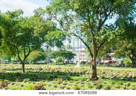 Kanchanaburi, Thailand - May 23, 2014: The Kanchanaburi War Cemetery, Thailand