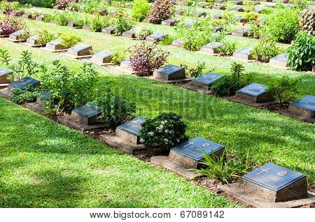 Kanchanaburi, Thailand - May 23, 2014: The Kanchanaburi War Cemetery, Thailand