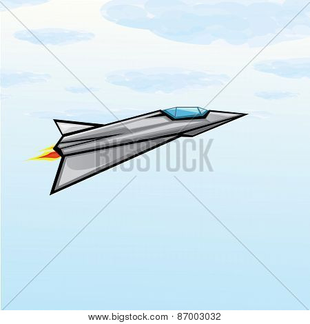 Flying jet fighter with missile.