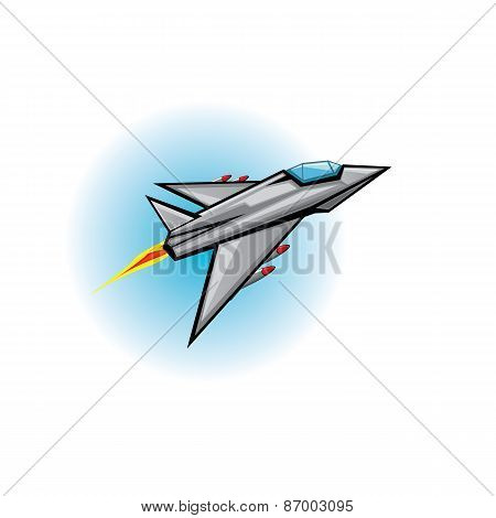Flying jet fighter with missile.